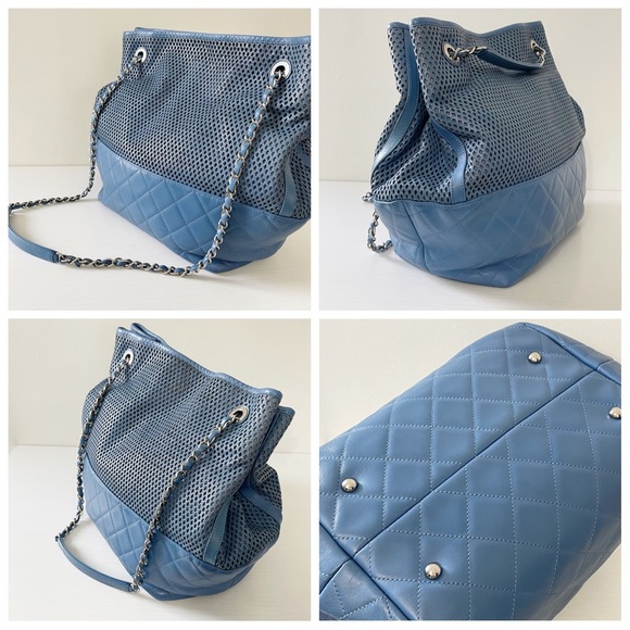 Chanel blue perforated and quilted leather Up  In The Air shoulder tote bag - Picture 3 of 13